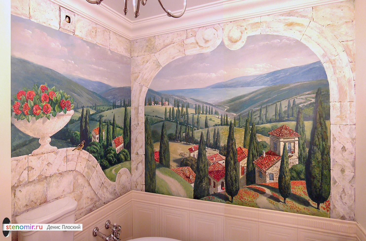 Роспись стен ванной комнаты с видом на море