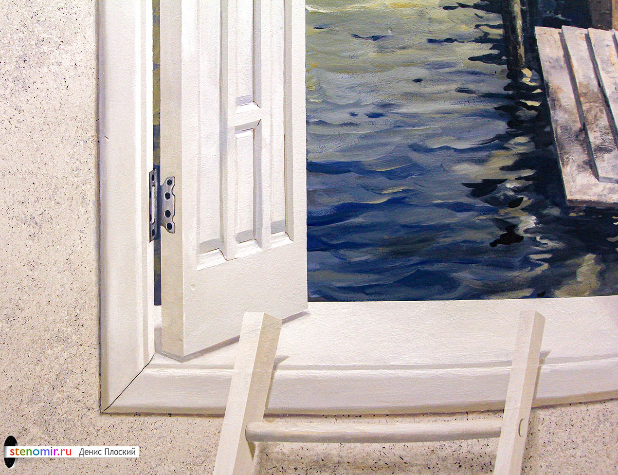 Рисунок двери с лесенкой, открывающей вид на Венецию
